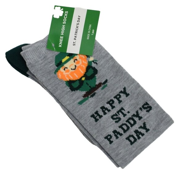 St Patricks Day Knee High Socks Womens One Size Leprechaun Happy St Paddys Day - Picture 1 of 4